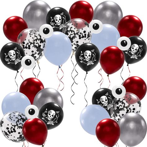 26 pcs Halloween Rose Skull Balloon Set Black Burgundy White Skeleton Halloween Party Balloon for Costume Birthday Engagement Anniversary Bridal Shower Party Supplies Skull Balloon, Spooky Balloons, Halloween Party Balloons, Black Confetti, Rose Skull, How To Tie Ribbon, Skeleton Halloween, Skulls And Roses, Halloween Party Themes