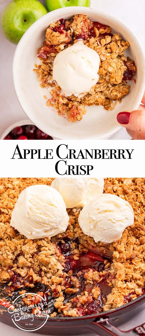 Adding fresh cranberries to a classic apple crisp gives the dessert a festive look and flavor. Get the recipe for this easy and delicious apple cranberry crisp here. Pecan Crisp, Cranberry Apple Crisp, Cranberry Crisp, Apple Cranberry Crisp, Crisp Topping, Cranberry Apple, Oat Crumble, Fruit Crisp, Apple Dessert Recipes