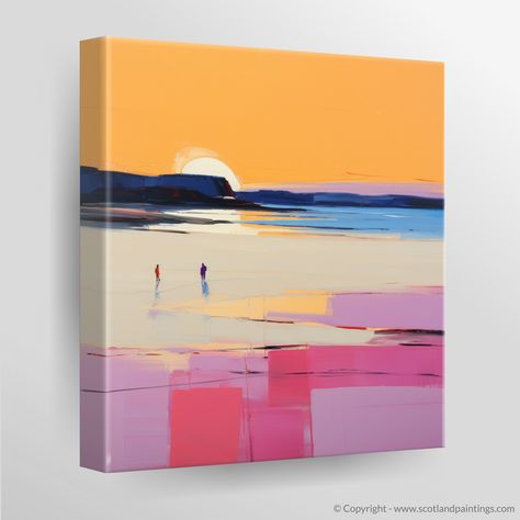 Fiery Dusk at Balmedie Beach – Scotland Paintings and Art Prints Framed Modern Art, Beach Scotland, Dreamlike Landscape, Tranquil Blue, Orange Glow, Paint Inspiration, Diy Abstract Canvas Art, Abstract Landscapes, Arte Inspo