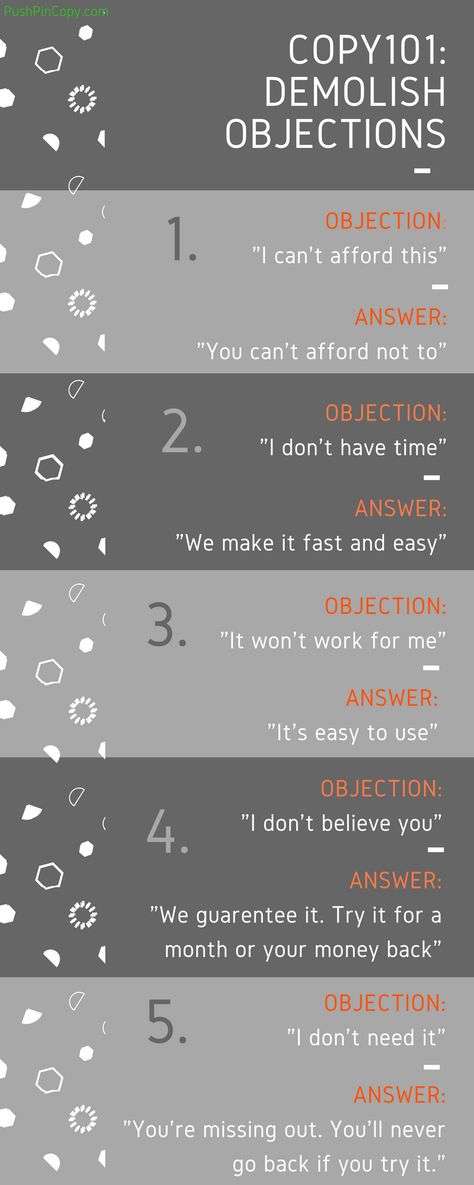 Copy101: How to Demolish Objections I Dont Believe You, I Dont Have Time, I Cant, Believe In You
