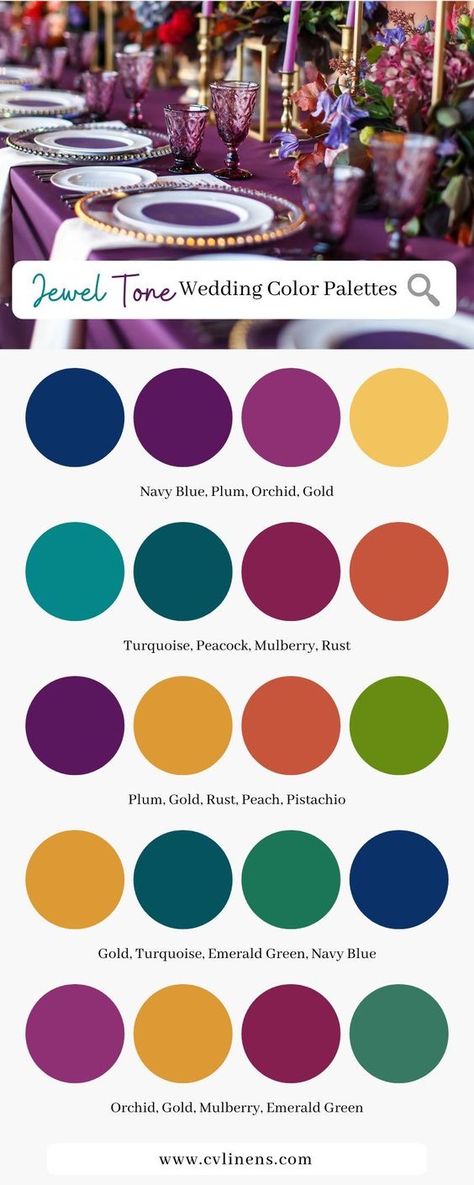 Jewel Tone Rainbow Color Palettes, Vibrant Jewel Tone Palette, Jewel Tone Tent Wedding, Jewel Tone Color Scheme Wedding, Unique Color Theme For Wedding, Jeweled Toned Wedding, Jewel Tone Backyard Wedding, Jewel Tone Wedding Pallet, Jewel Tone Accent Wall Bedroom