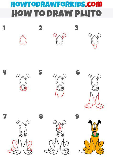 how to draw pluto step by step How To Draw Pluto, Pluto Disney Drawing, How To Draw Disney Characters Step By, How To Draw Stitch Step By Step Easy, Step By Step Character Drawing, Step By Step Drawing Disney, Easy Disney Drawings Step By Step, Drawing Ideas Disney Characters, How To Draw Disney Characters Step By Step