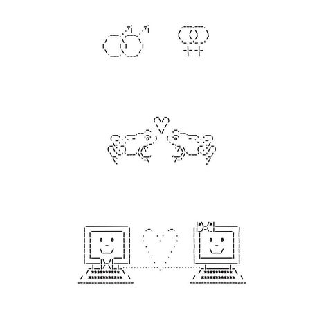 four tattoos in ascii art style. interlocking male gender symbols. interlocking female gender symbols. two frogs with a heart in the middle. two computers with a heart in the middle. Ascii Art Simple, Ascii Art Tattoo, Ascii Art Cute, Ascii Tattoo, Computer Symbols, Gender Symbols, Male Gender, Ascii Art, Text Symbols