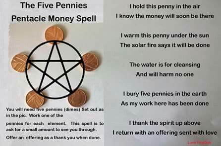 The Five Pennies Pentacle Money Spell Penny Spell Witchcraft, Voodoo Money Spells, Money Correspondences, Penny Spell, Wicca Accessories, Abundance Spell, Reiki Art, Hoodoo Magic, Wish Spell