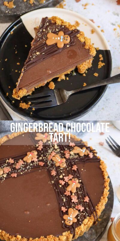 Gingerbread Tart Recipe, Gingerbread Sugar Cookie Tart, Christmas Patisserie Ideas, Janes Patisserie Christmas, Chocolate Gingerbread Tart, Christmas Chocolate Tart, Gingerbread Chocolate Tart, Christmas Tart Recipes, Gingerbread Pie Crust