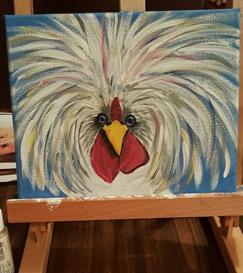 Fiona Fluffbottom Chicken Painting Acrylic Easy, Diy Chicken Painting Easy, Chicken Painting Easy, Whimsical Chicken Art, Farm Animal Painting, Rooster Painting, Chicken Painting, Rooster Art, Painting Easy