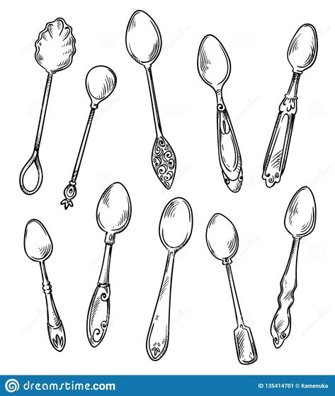 Tiny Spoon Tattoo, Spoon Drawing, Tea Tattoo, Spoon Art, Cute Tiny Tattoos, Still Life Drawing, Hand Drawn Illustration, Sister Tattoos, Hand Drawn Vector