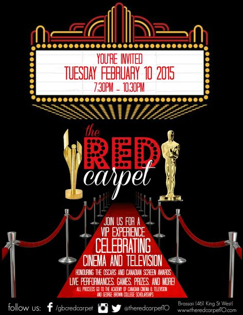 Hollywood Theme Poster, Red Carpet Design Poster, Hollywood Invitations Template, Red Carpet Mood Board, Hollywood Poster Ideas, Hollywood Theme Invitations, Red Carpet Gala Theme, Hollywood Yearbook Theme, Award Show Design