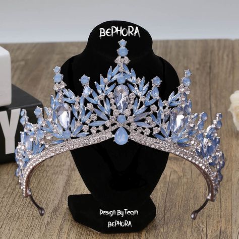 Material:Rhinestone, Crystal 👑Surface length of 15 cm and a crown height of 8.2 cm - Necklace 45 CM Black Friday & Christmas, End of the year Final sale 🎁 (Limited Stock!) 🍓PROMO 1: Buy ANY Headpiece get a $22 Nail set For FREE  🍓PROMO 2: Buy total over $99 GET a $50 Crown For FREE  🎊 (Random Surprise Present Pack - Handpicked Mystery Items, Ideal for Gift-Giving, Delightful Surprise with Every Order) 👑Luxury bridal Crown encrusted with crystals, this royal wedding headpiece is perfect for Light Blue Tiara, Opal Tiara, Snow Queen Crown, Light Blue Crown, Unique Bridal Shower Gift, Sweet 15 Party Ideas Quinceanera, Fantasy Crown, Unique Bridal Shower Gifts, Quinceanera Crown