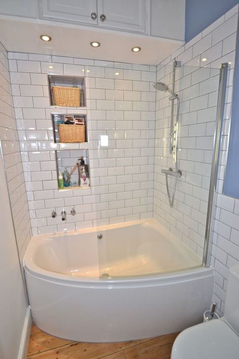 small corner- GET RID OF THE SHOWER AND THE TUB AND GET  THIS, WOULD HELP MAKE THE BATHROOM BIGGER SO I CAN ADD STORAGE TOO! Corner Tub Shower Combo, Corner Tub Shower, Bathroom Tub Shower Combo, Makeover Kamar Mandi, Bathtub Shower Combo, Cheap Bathroom, Bathroom Tub Shower, Small Tub, Basement Apartment