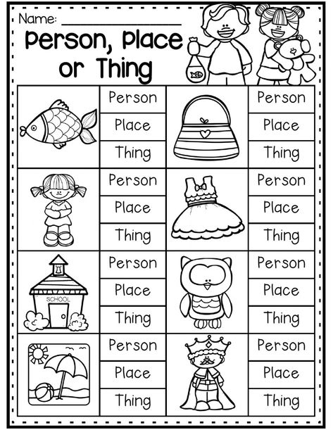 Nouns online worksheet for grade 2. You can do the exercises online or download the worksheet as pdf. Nouns Worksheet Kindergarten, Nouns Kindergarten, Kindergarten Grammar Worksheets, Nouns And Verbs Worksheets, Kindergarten Grammar, Person Place Thing, First Grade Curriculum, Nouns Worksheet, Homeschool Worksheets