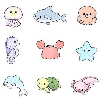 "cute ocean creature" Sticker for Sale by Daniel .st | Redbubble Kawaii Ocean Animals, Cute Ocean Animals Drawings, Cute Ocean Drawings, Silly Little Drawings, Cute Sea Creatures Drawing, Sea Animals Drawing Easy, Cute Sea Animals Drawing, Ocean Creatures Drawings, Kawaii Sea Creatures