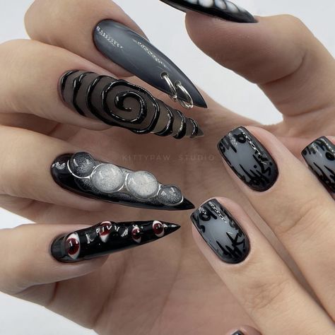 Fur Nails, Vampy Nails, Horror Nails, Halloween Acrylic Nails, Hippie Nails, Punk Nails, Gothic Nails, October Nails, Goth Nails