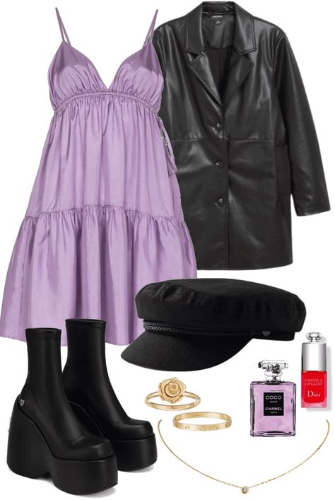 Purple Outfit Aesthetic Dress, Purple Black Outfit Aesthetic, Black And Purple Aesthetic Outfit, Kpop Y2k Outfit, Purple Acubi Outfit, Purple Goth Aesthetic Outfit, Polyvore Outfits Aesthetic, Purple Fits, Clueless Outfits