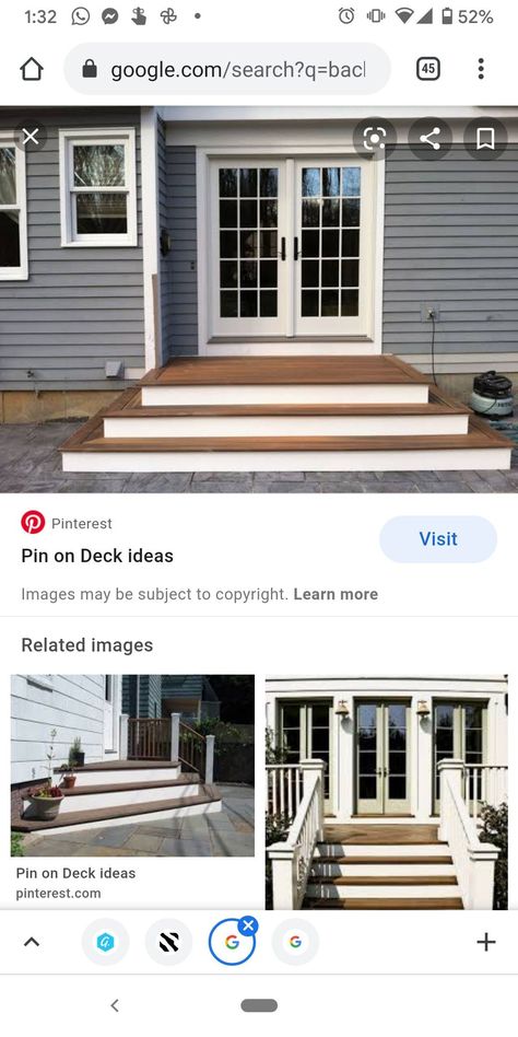 French Door Steps To Patio, Steps From Garage To House Ideas, French Door Steps, Deck Steps To Patio, Wide Front Steps Entrance, Outdoor Patio Steps Ideas, Stairs Leading To Patio, Patio Door Steps Ideas, Back Steps Ideas