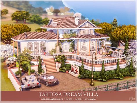 The Sims Resource - Tartosa Dream Villa - No CC Tartosa Builds Sims 4, Tartosa Homes Sims 4, Sims 4 Villa, Sims 4 Modern House, Dream Villa, Mediterranean House, Sims Ideas, Sims 4 House Design, Casas The Sims 4