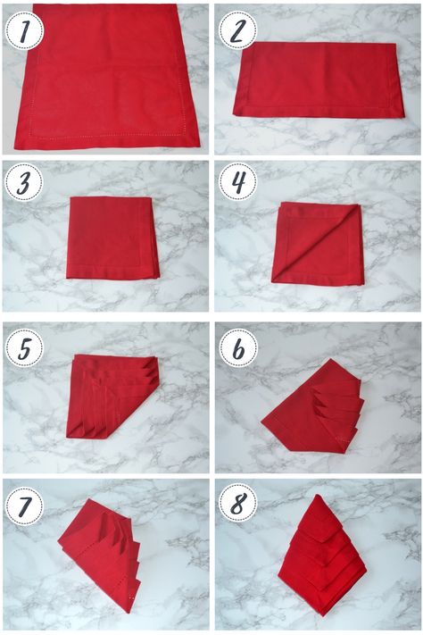 Christmas Table Napkins, Diy Napkin Folding, Napkin Folding Tutorial, Fold Napkins, Christmas Napkin Folding, Easy Napkin Folding, Napkin Art, Cloth Napkin Folding, Paper Napkin Folding