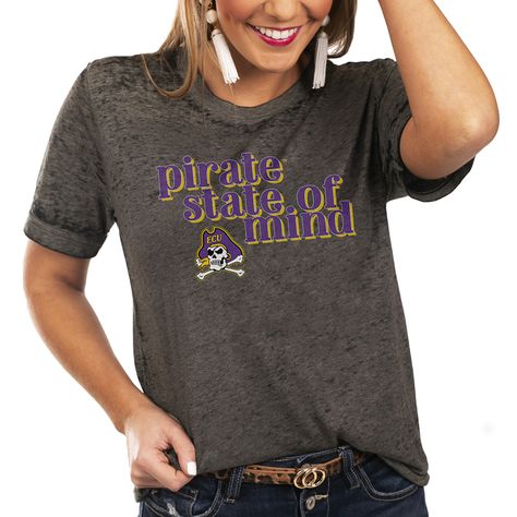 Show your intense ECU Pirates spirit with this trendy State of Mind Better Than Basic Boyfriend T-Shirt. It's super stylish and built with dynamic graphics to give you a cool look that matches your excitement. There's no better way to celebrate another ECU Pirates victory than by sporting this impressive top. Football Fan Shirts, Ecu Pirates, Gameday Couture, Pirate Woman, Iowa State, Fan Shirts, Boyfriend T Shirt, Boyfriend Style, Bold Graphics