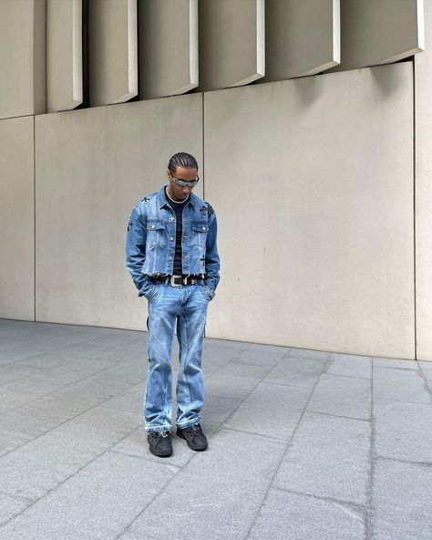 Fashion • Instagram Denim On Denim Outfit Men, Men Denim Outfit, Canadian Suit, Full Denim Outfit, Demin Outfit, All Denim Outfits, Mens Inspo, Denim Outfit Men, Jeans Outfit Men