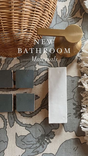 Studio JL Design on Instagram: "Our sad bathrooms are going to get an upgrade soon! Starting to put together ideas and I’m really feeling this muted grey-blue & cream color palette 🐦🕯🛁 @zia_tile @signaturehw @anthroliving @spoonflower #studiojldesign" Grey Bathroom Inspiration, Bathrooms With Cream Tile, Light Blue And Tan Bathroom, Bathroom Tile Color Ideas, Gray Walls Bathroom Ideas, Muted Blue Bathroom, Blue Primary Bathroom, Blue Bathroom Ideas Paint, Cream And Blue Bathroom