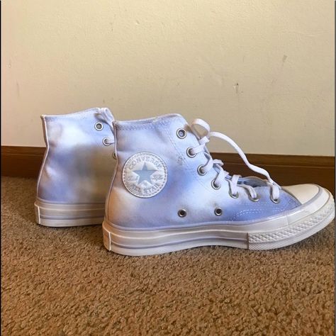 Baby blue and white tie dye Chuck Taylor converse. Size 6.5 Chuck Taylor Converse, Converse White, Classic Sneakers, Converse Chuck Taylor All Star, White Tie, Chuck Taylor Sneakers, Chuck Taylor All Star, Pastel Blue, Converse Shoes