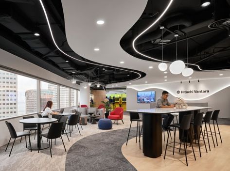 Hitachi Vantara Offices - Singapore | Office Snapshots Library Interior Design, High Tech Interior, Office Technology, Baffle Ceiling, Office Things, Office Idea, Office Ceiling, Modular Lounge, Interior Columns