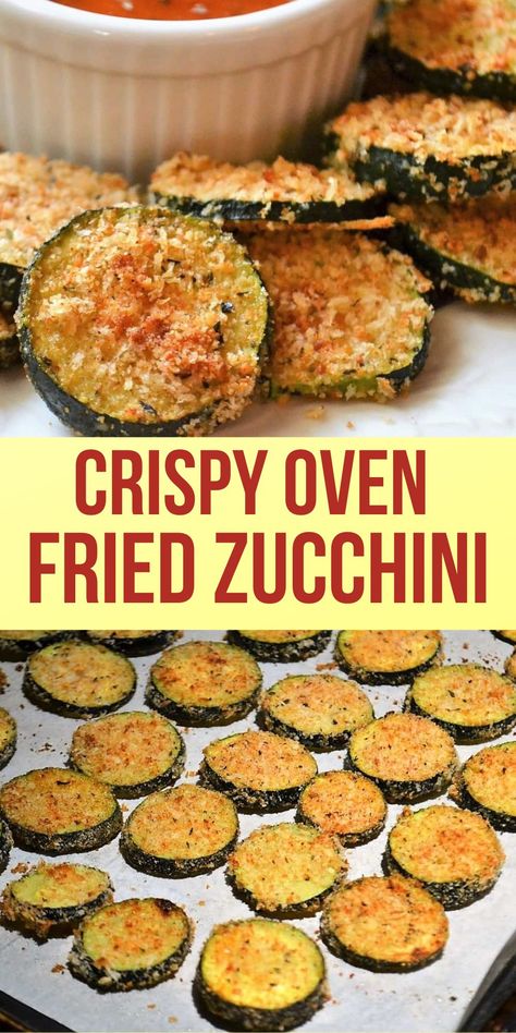 Fried Zuchini Baking Recipes Oven, Breaded Zucchini Baked, Fried Zucchini Recipe Easy, Baked Slices, Zucchini Fried, Breaded Zucchini, Oven Fried Zucchini, Zucchini Fries Baked, Oven Roasted Zucchini