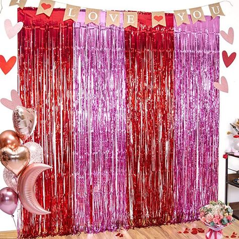 3 pack red pink foil fringe curtains, Extra large size (width x drop) 3.3 x 8.2 ft each, perfect for Valentine's Day decoration and general party decorations. Red pink metallic foil fringe curtains are made of tinsel. They are lightweight and durable fringe curtains. EASY TO APPLY Perfect photo backdrop for the Valentine's Day, Engagement, Wedding, Bridal Shower, Birthday, Bachelorette party decorations Red Party Decorations, Valentine Backdrop, Fringe Curtains, Streamer Backdrop, Party Photo Backdrop, Red Backdrop, Party Streamers, Fringe Backdrops, Curtain Backdrops