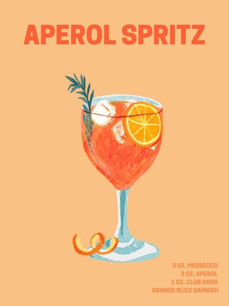 Spritz Cocktail, Printable Wall Collage, Cocktail Illustration, Room Decor Living Room, Dorm Posters, Cocktail Art, Pictures For Living Room, Aperol Spritz, Art Collage Wall