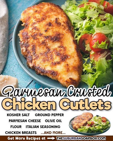 Extra crispy, tender and juicy,... - The Suburban Soapbox Crispy Chicken Cutlets, Easy Parmesan Crusted Chicken, Cutlet Recipes, Chicken Cutlet Recipes, Chicken Cutlet, Quick Pasta Recipes, Cutlets Recipes, Sheet Pan Dinners Recipes, Chicken Breast Seasoning