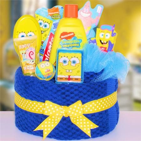 Elsa's Dresses, Towel Basket, Towel Cake, Towel Cakes, Kids Gift Baskets, Spongebob Square, Kids Baskets, Spongebob Birthday, Raffle Baskets