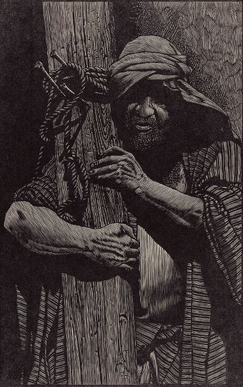 Simon Of Cyrene, Barry Moser, The Four Gospels, Pen Art Work, Four Gospels, Monochromatic Art, Woodcut Art, Relief Printmaking, Western Paintings