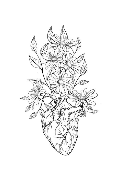 Lungs Drawing, Tattoo Art Drawings Sketches, Human Heart Tattoo, Heart Flower Tattoo, Realistic Flower Drawing, Anatomical Heart Art, Anatomical Heart Tattoo, Fantasy Tattoos, Heart Drawing