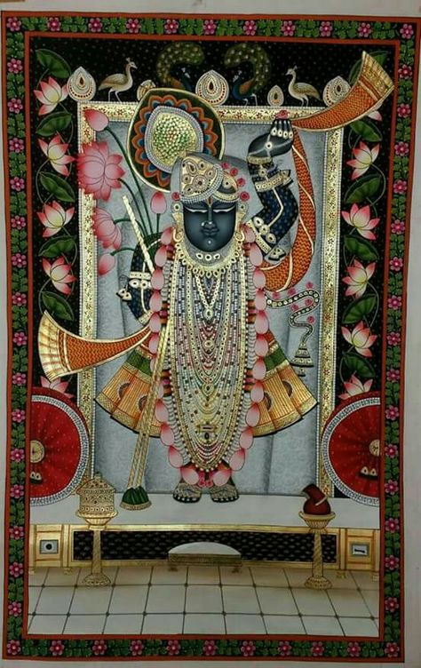 Shree Nathji Shreenath Ji Painting, Pichwai Paintings Krishna, Srinathji Painting, Shrinathji Pichwai Paintings, Shreenathji Pichwai, Shreenathji Painting, Shreenath Ji, Indian Traditional Paintings, Pichwai Painting