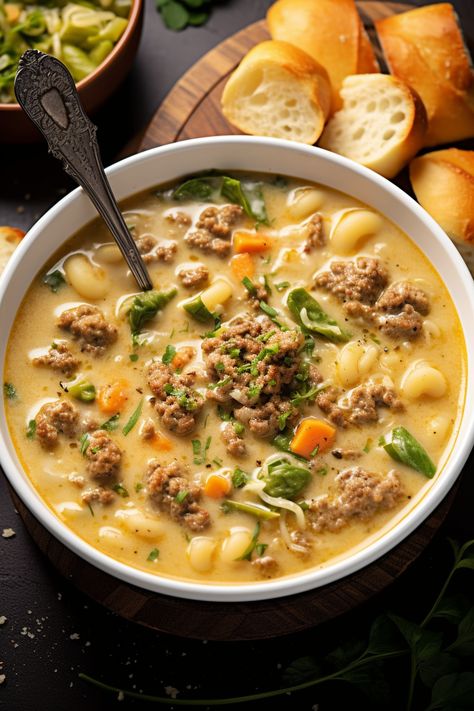 One-Pot Macaroni Cheeseburger Soup - That Oven Feelin Macaroni Cheeseburger Soup, Sunday Soup, Ground Beef Seasoning, Carrots And Celery, Macaroni Soup, Healthy Soups, Hamburger Soup, Cheeseburger Soup, Simple Green Salad