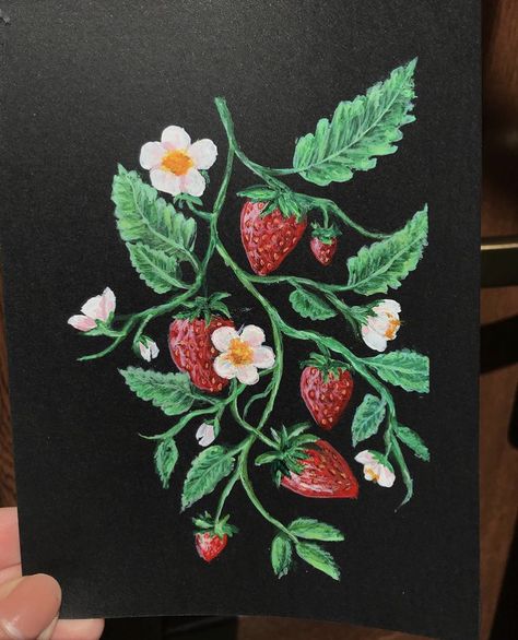 Valentines Painting Aesthetic, Strawberry Painting Ideas, Cherry Painting Aesthetic, Strawberry Painting Aesthetic, Digital Coloring Tutorial, Strawberries Painting, Paintings Colors, Valentines Painting, Strawberry Painting