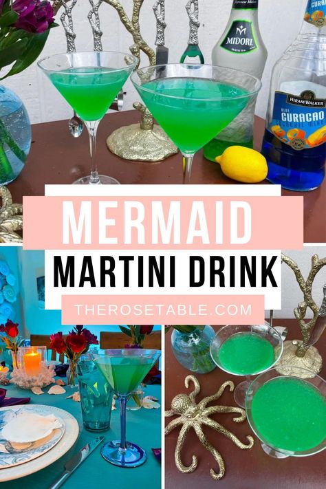 Life is da bubbles! Looking to make a splash with a vibrant and delicious mermaid martini? You’ve come to the right place! I created this gorgeous cocktail for Disney Dinners: The Little Mermaid. It may look a little crazy but it’s so good, you’ll want to make all the time! Mermaid Recipes, Mermaid Martini, Little Mermaid Party, Orange Liquor, Green Melon, Martinis Drinks, Kids' Party Food, Melon Liqueur, Disney Dinner