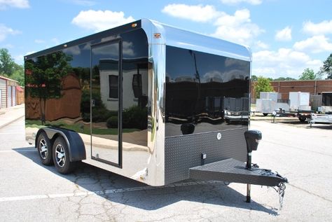 Midnight Train Black 7.5 x 16 Custom Enclosed Aluminum inTech Motorcycle Trailer | RPM Trailer Sales Motorcycle Trailer For Sale, Enclosed Motorcycle Trailer, Portable Workshop, Cargo Trailer Camper Conversion, Trailer Design, Toy Hauler Travel Trailer, Midnight Train, Cargo Trailer Conversion, Trailer Conversion