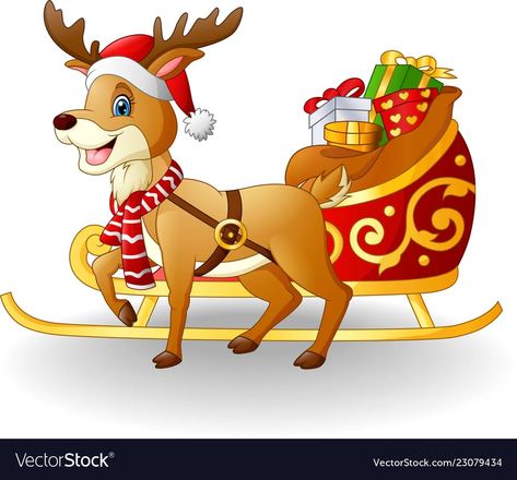 Cartoon Reindeer, Christmas Sled, Reindeer And Sleigh, Christmas Artwork, Santa Sleigh, Christmas Cartoons, Christmas Deer, Cartoon Clip Art, Free Vector Art