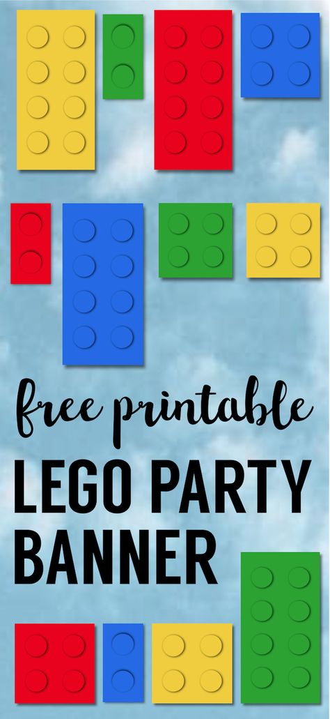 Lego Banner {Lego Party Printables}. DIY Lego party ideas. Fun, easy lego theme decor for lego birthday or baby shower decor. #papertraildesign #legoparty #legopartyideas #legopartydecor Legos Party Ideas, Lego Party Banner, Lego Bulletin Board, Diy Lego Party, Printables Organizational, Lego Party Printables, Lego Classroom Theme, Lego Banner, Lego Decor