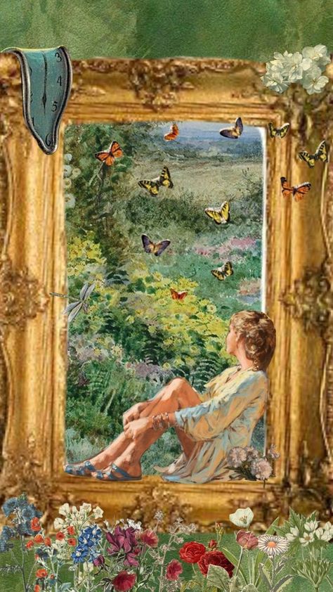 Butterfly Painting Wallpaper, Vintage Butterfly Painting, Window With Flowers Painting, Pretty Art Aesthetic, Dreamy Paintings, White Paintings, Painting Butterfly, Artsy Background, 동화 삽화