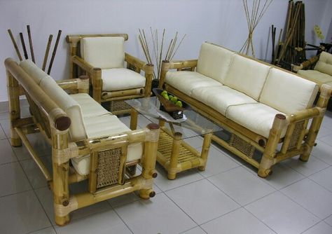 . Bamboo Sofa Living Rooms, Bamboo Sofa Set, Log Furniture Plans, Sofa Living Rooms, Bamboo Furniture Diy, Rectangular Glass Coffee Table, Bamboo Furniture Design, Living Room Interior Design Ideas, Room Interior Design Ideas