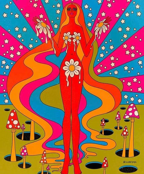 Trippy Wall Art, 60s Art, Art Sketches Doodles, Psychadelic Art, Witchy Wallpaper, Female Art Painting, Unique Drawings, Trippy Art, Hippie Art