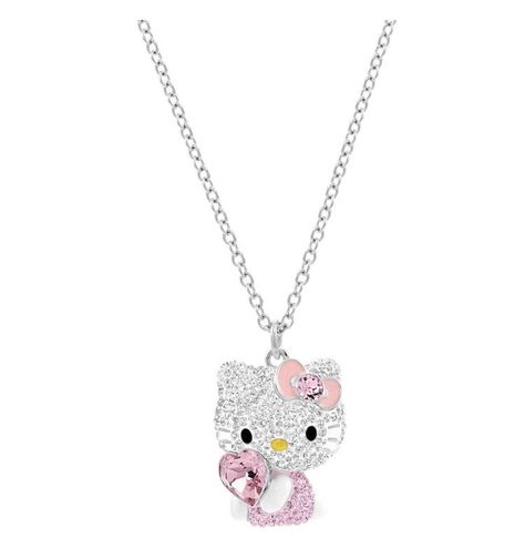 Swarovski Hello Kitty, Pink Heart Necklace, Hello Kitty Jewelry, Cat Bracelet, Pink Glam, Hello Kitty My Melody, Swarovski Necklace, Hello Kitty Items, Cat Pendants