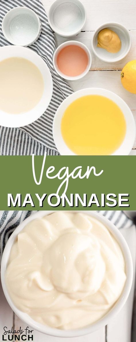 Close up of the ingredients needed to make vegan mayo. Vegan Mayonnaise Recipe, Vegan Mayonaise, Low Fodmap Vegan, Fodmap Vegan, Mayonnaise Recipe, Vegan Mayo, Vegan Mayonnaise, Dairy Free Diet, Healthy Clean Eating