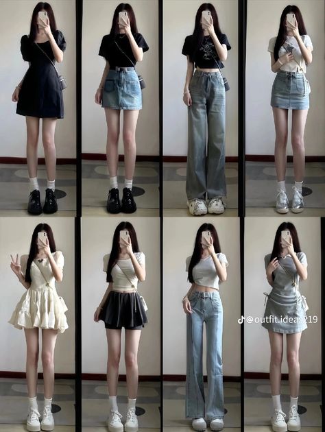 Korean Outfits Ideas, Inverted Triangle Fashion, Triangle Body Shape Outfits, Inverted Triangle Outfits, Simple Style Outfits, Fashion Kawaii, Korean Outfit Street Styles, Girl Fashion Style, Cute Dress Outfits