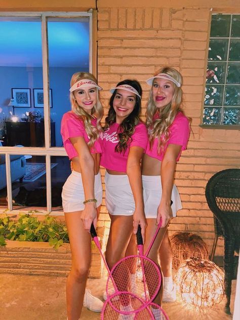 The best Barbie Halloween costume ideas to DIY Barbie And Friends Halloween Costumes, Barbie Aesthetic Halloween Costume, Barbie Tennis Costume, Barbie Outfits For Halloween, Different Barbies Costumes Halloween, Cute Barbie Halloween Costume, Tennis Costume Halloween, Barbie Costume Aesthetic, Barbie Costume Party