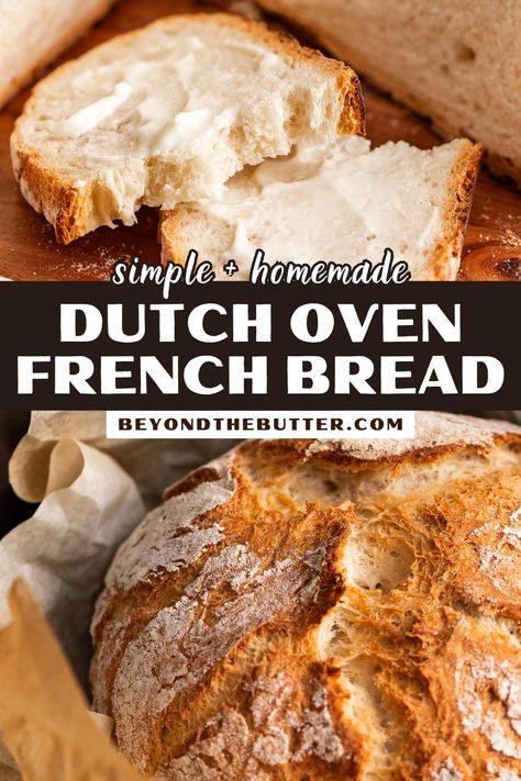 Crusty French Bread Recipe, Oven Bread, Dutch Oven Bread, French Bread Recipe, Knead Bread Recipe, Artisan Bread Recipes, Rustic Bread, Dutch Oven Recipes, No Knead Bread