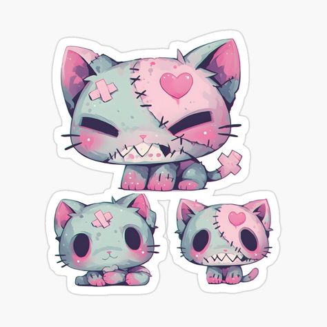 Get my art printed on awesome products. Support me at Redbubble #RBandME: https://www.redbubble.com/i/sticker/Zombie-Cats-by-ChubbyGoong/165077939.EJUG5?asc=u Zombie Animals Art, Zombie Kitty, Cartoon Zombie Cute, Creepy Cute Stickers, Zombie Cat Plush, Zombie Cat, Cat Stickers, Zombie, Cute Stickers