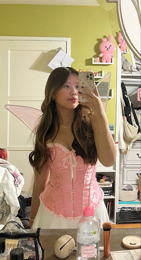 cutest corset that brings sm to the costume !! Overbust Corset Outfit, Fairy Corset, Bustier Lingerie, Corset Outfit, Pink Fairy, Corset Vest, Corset Fashion, Corset Bustier, Overbust Corset